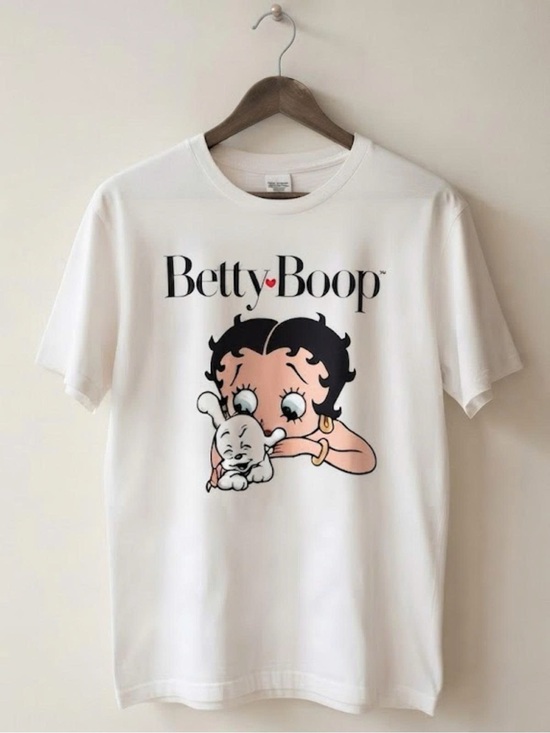 Gildan Tops - Betty Boop White Tee with Black & Pink Cartoon Graphic | Unisex Shirt